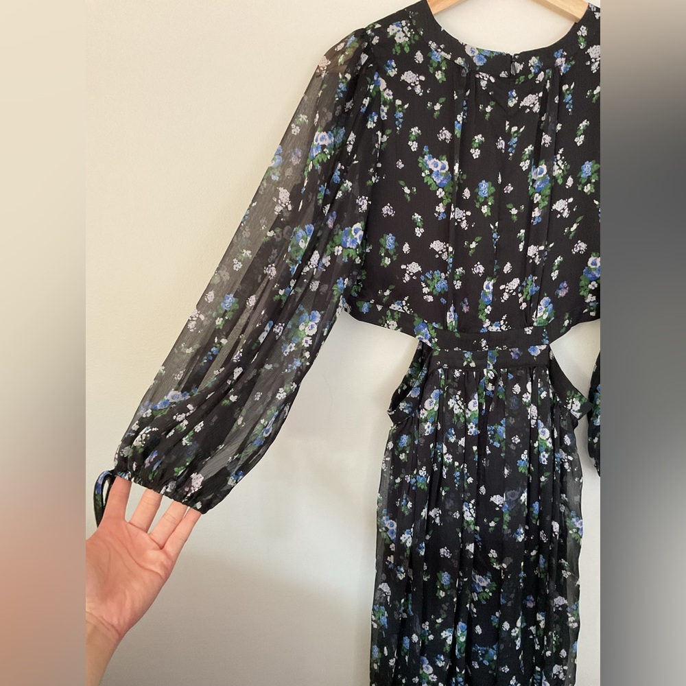 NWT Maje Long Cut Out Dress in Blue Bouquet - Picture 13 of 14